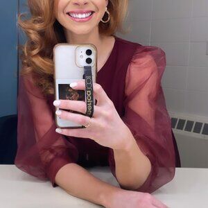 TCEC Burgundy Mini Dress Puff Sheer Organza Sleeves Tiered Skirt Size M